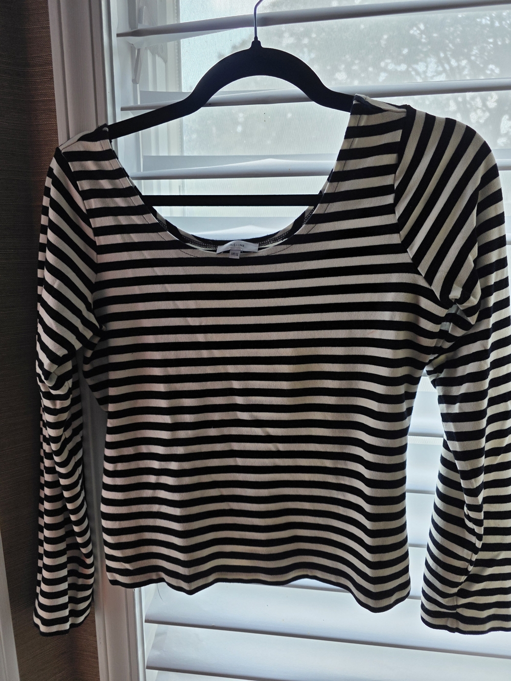 Iris And Ink Black and White Striped Long Sleeve Scoop Neck Top